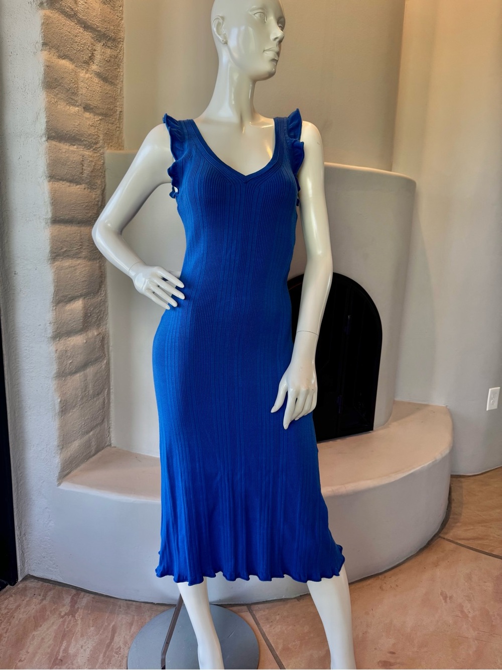 Royal Blue Ribbed V-Neck Maxi Dress with Crisscross Back
